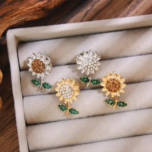 Lot de broches tournesol étincelantes serties de strass en or et en argent