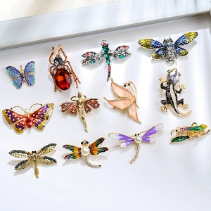 Modische Bunte Insekten Tier Brosche Für Damen Herren Vintage Legierung Strass Emaille Schmetterling Libelle Käfer Zikade Eidechse Nadeln Schmuck Geschenk