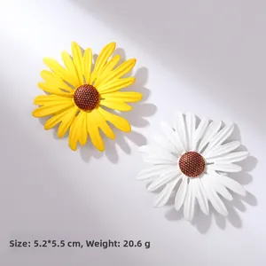 Detail view of sunflower enamel brooch with dimensions 5.2x5.5cm and textured center