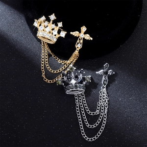Broches couronne élégantes en or et argent avec chaîne croix d'aigle pour chemise