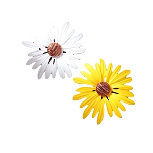 Chic sunflower enamel brooches with white and yellow petals for women's suit accessories