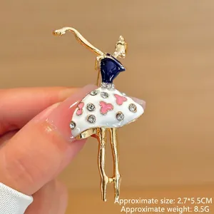 Detail of ballet dancer brooch showing blue enamel and sparkling rhinestone accents