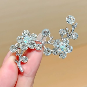 Elegant Silver Alloy Flower Branch Brooch Pin With Rhinestone Crystal For Women Fashion Sweater Suit Coat Accessory Jewelry Gift