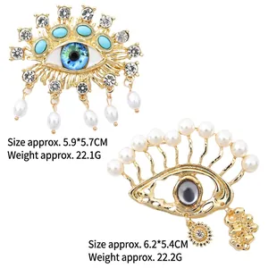 Baroque Evil Eye Brooches with Tassels and Pearls in Gold Finish for Suits