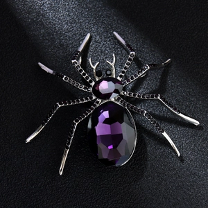 Spilla ragno vintage con cristalli viola e strass scintillanti per abiti di Halloween