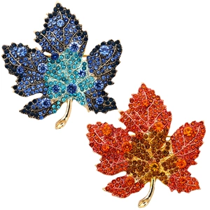 Vintage Maple Leaf Brooch Pin For Women Luxury Zinc Alloy Rhinestone Inlaid Corsage Decorative Accessory For Suit Coat Jewelry