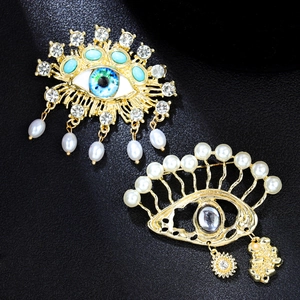 Exaggerated Evil Eye Brooch For Women Vintage Baroque Zinc Alloy Rhinestone Faux Artificial Pearl Tassel Brooch Pin Western Suit Accessories