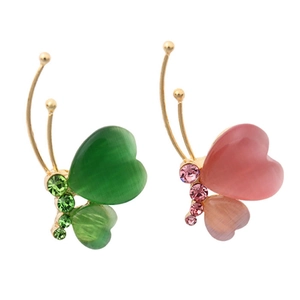 Elegant Alloy Butterfly Brooch With Heart Cat Eye Stone Rhinestone Embellished Pin For Women Suit Coat Jewelry Gift