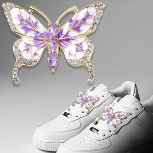 Breloques De Chaussure Papillon Strass Cristal Boucle De Chaussure Décoration Alliage Émail Pendentif Collier Pour Femmes