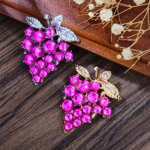 Elegant purple grape brooch with pink pearls in gold and silver finish for women