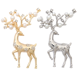 Broche Élan Cerf Élégante en Alliage de Zinc Avec Künstliche Perle d'Imitation Strass Épingle Fleur Animale pour Femmes Costume Manteau Bijoux Cadeau
