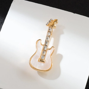 Broche Guitare de Luxe en Alliage de Zinc Avec Strass Instrument de Musique Bijou Cadeau Pour Femmes Hommes Accessoire Mode
