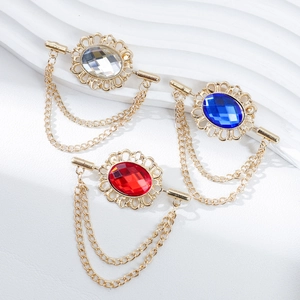 Vintage Alloy Rhinestone Tassel Brooch With Oval Crystal Stone Hollow Geometric Design For Suit Coat Women Fashion Jewelry