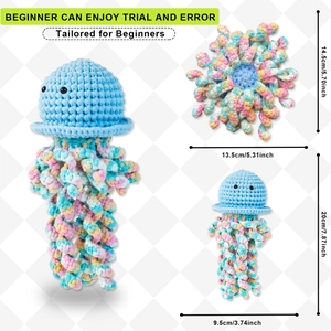 DIY Crochet Jellyfish Kit for Beginners with Colorful Yarn and Size Dimensions