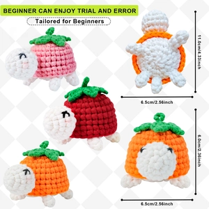 Lot de trois tortues en crochet faites main avec carapaces design de fruits colorés