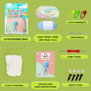 Detailed DIY crochet kit for beginners featuring colorful jellyfish patterns and all accessories