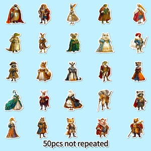 50pcs waterproof anthropomorphic animal stickers with 19th-century European noble costumes
