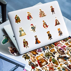 Vintage anthropomorphic animal stickers in royal outfits for laptops and skateboards