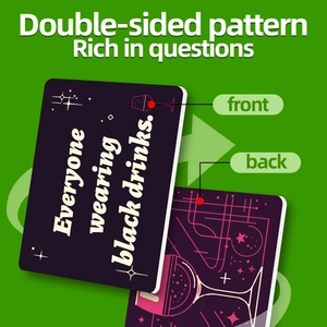50 drinking game cards for adult parties featuring double-sided patterns and rich questions