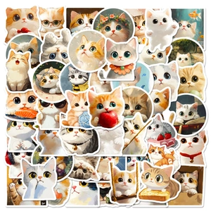 Cute Cartoon Cat Stickers Waterproof PVC Decals For Laptop Scrapbooking Journal DIY Decoration Gift For Kids Teens Women Stationery