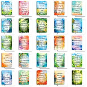 Set of 25 watercolor landscape affirmation cards with envelopes in a 5x5 grid layout