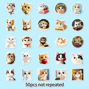 50pcs cute cartoon cat graffiti stickers with waterproof oil painting style kittens