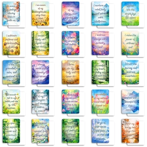 Set of 25 watercolor meditation affirmation cards with nature art and positive quotes