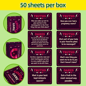 Macro view of Truth or Dare card game for couples showing 50 romantic night prompt cards