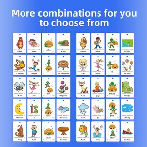 80 Englisch-Satzbau-Karten für Kinder mit bunten Illustrationen auf blauem Hintergrund