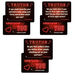 Neon heart love theme couple interaction cards for truths or dares party game