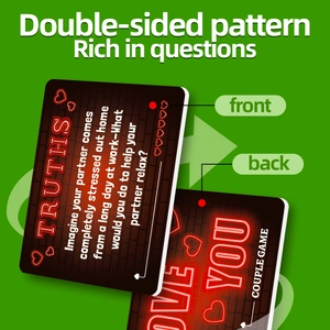 Neon heart couple game cards with double-sided Truth or Dare interactive questions