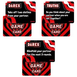 Interactive Truth or Dare game cards with red and black heart design for couples