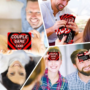 Detailed views of couple interaction game cards with heart patterns and English truth prompts