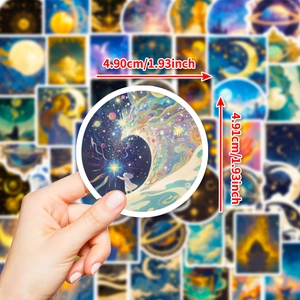 Round creative black starry sky waterproof sticker showing a fantasy star art pattern