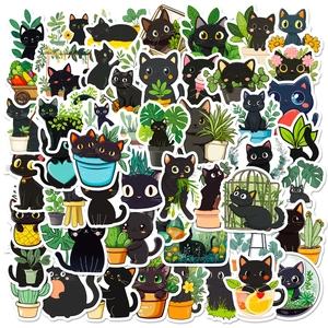 Cartoon Black Cat Stickers Waterproof PVC DIY Decorative Doodle Decals For Laptop Phone Case Luggage Fridge Notebook Gift