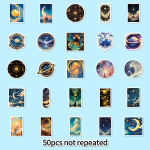 50pcs vintage astronomy stickers with moon and starry sky motifs for decoration
