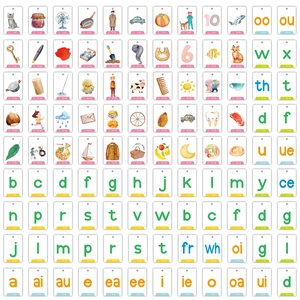 129-piece educational phonics flashcards set with colorful illustrations for early learning