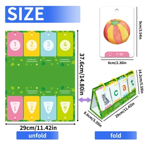 Educational English word builder with green base, flip cards, and precise dimensions