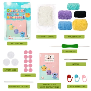 DIY Three Monsters Crochet Kit for Beginners with yarn, hooks, and video tutorial