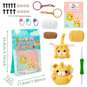 Häkelset für kleine fliegende Tiger-Plüschtiere mit Garn, Haken und Taschenmaßen