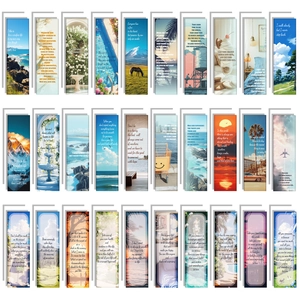 Set of 30 minimalist paper bookmarks featuring scenic views and inspirational English quotes