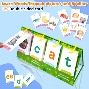 Detail of 129 double-sided word cards with desktop stand for English phonics learning