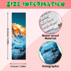Holographic landscape bookmark with waterproof sunrise design and dimensions