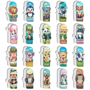 Set of 20 holographic cute animal bookmarks featuring colorful 3D laser-effect illustrations