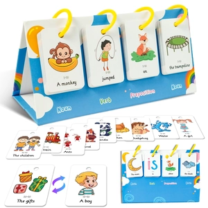 Educational English sentence building cards for kids with flip stand and illustrations