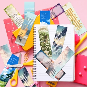 Set of 30 inspirational landscape paper bookmarks featuring natural scenery and quotes