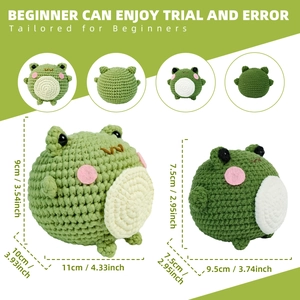 Size dimensions for two handmade crochet frog plushies with pink blush details
