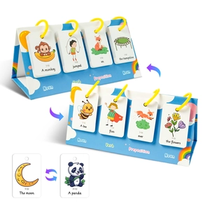 78-card English preposition flashcard flipbook with blue stand for early childhood learning