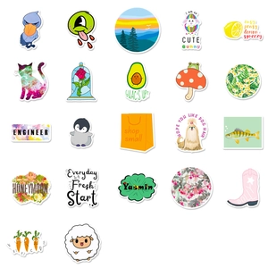 50pcs fresh orange and hand-drawn cute animal graffiti stickers for skateboards and laptops