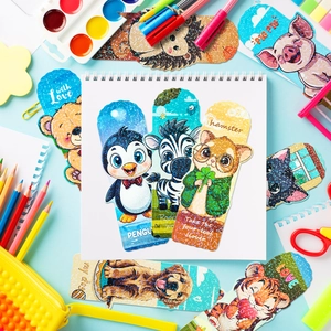 Set of 20 holographic laser animal bookmarks including penguins and tigers for students
